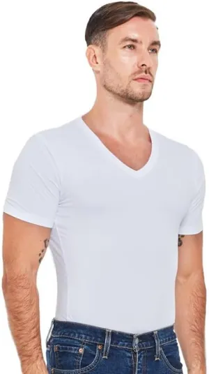 High V Neck Undershirts for Men - Sweat Wicking, Soft & Breathable & Always Stays Tucked, Pack of 5, White, Large