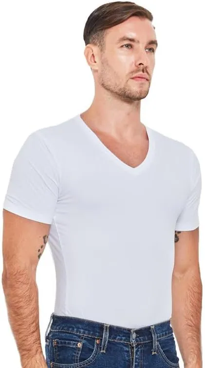High V Neck Undershirts for Men - Sweat Wicking, Soft & Breathable & Always Stays Tucked, Pack of 5, White, Medium