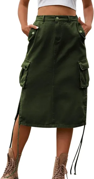 High Waisted Skirts Women's Casual a Line Flare Pleated Jean Denim Skirt with Pocket Black Skirts for Women