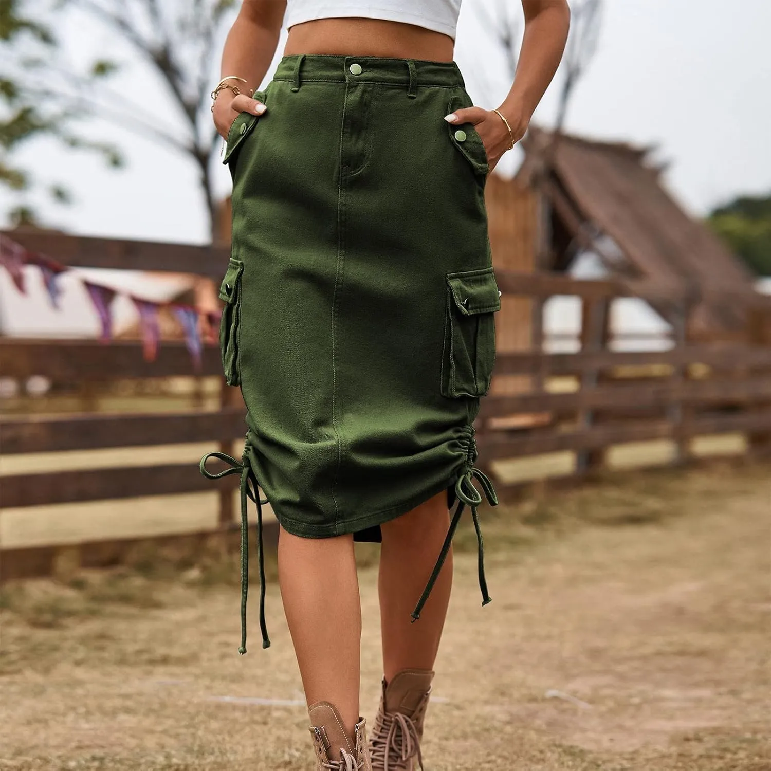 High Waisted Skirts Women's Casual a Line Flare Pleated Jean Denim Skirt with Pocket Black Skirts for Women