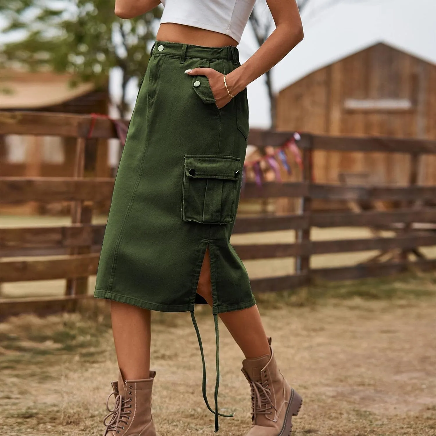High Waisted Skirts Women's Casual a Line Flare Pleated Jean Denim Skirt with Pocket Black Skirts for Women