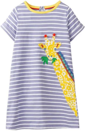 HILEELANG Toddler Girl Cotton Casual Dress Summer Short Sleeve Basic Tunic Playwear Shirt Dresses
