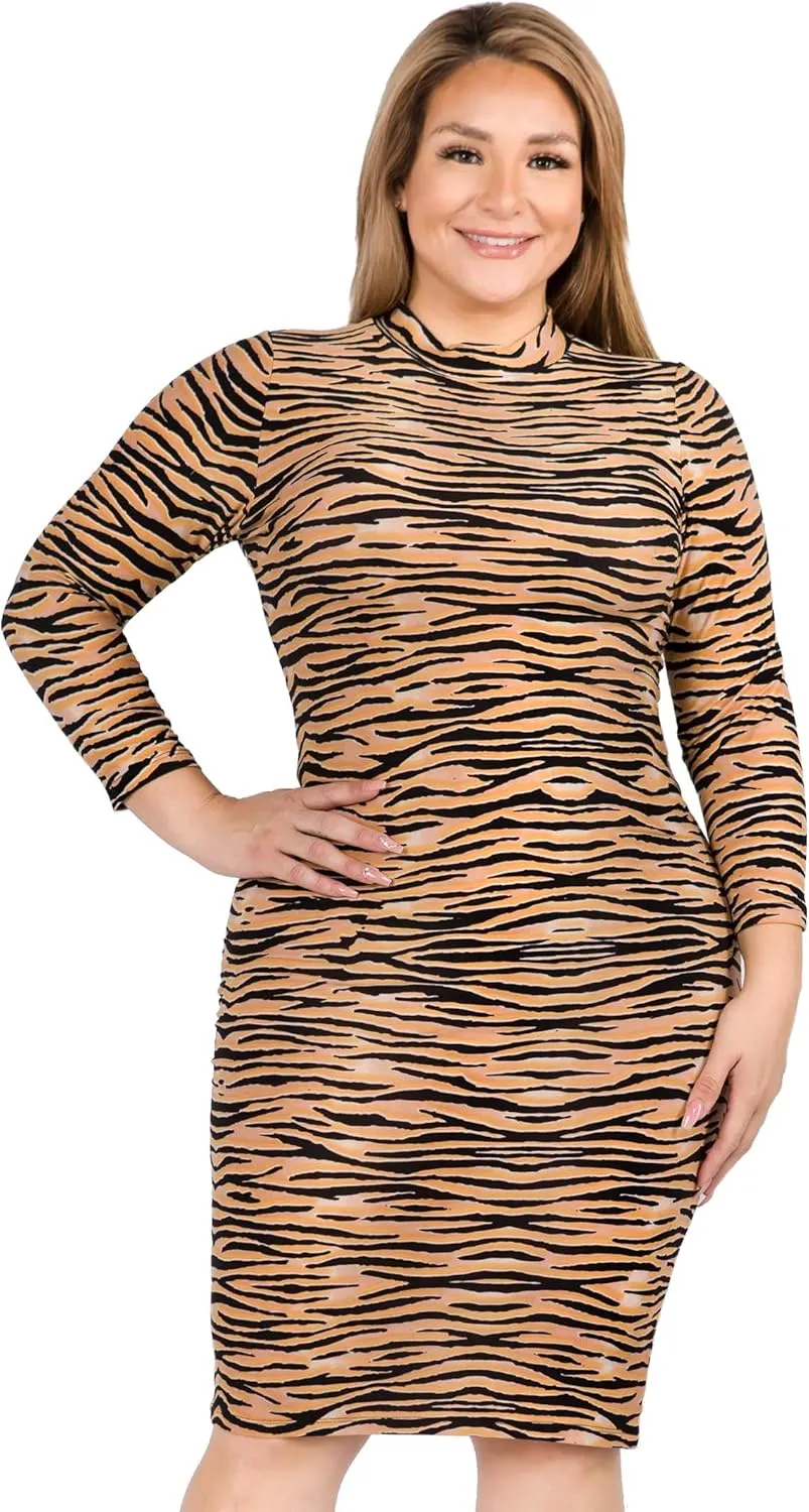 ICONOFLASH Women's 3/4 Sleeves Mock Neck Bodycon Midi Dresses