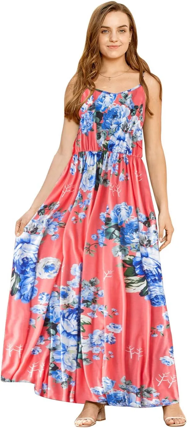 IFFEI Mommy and Me Matching Dress Spaghetti Strap Summer Casual Sundress Beach Sleeveless Dress with Headband