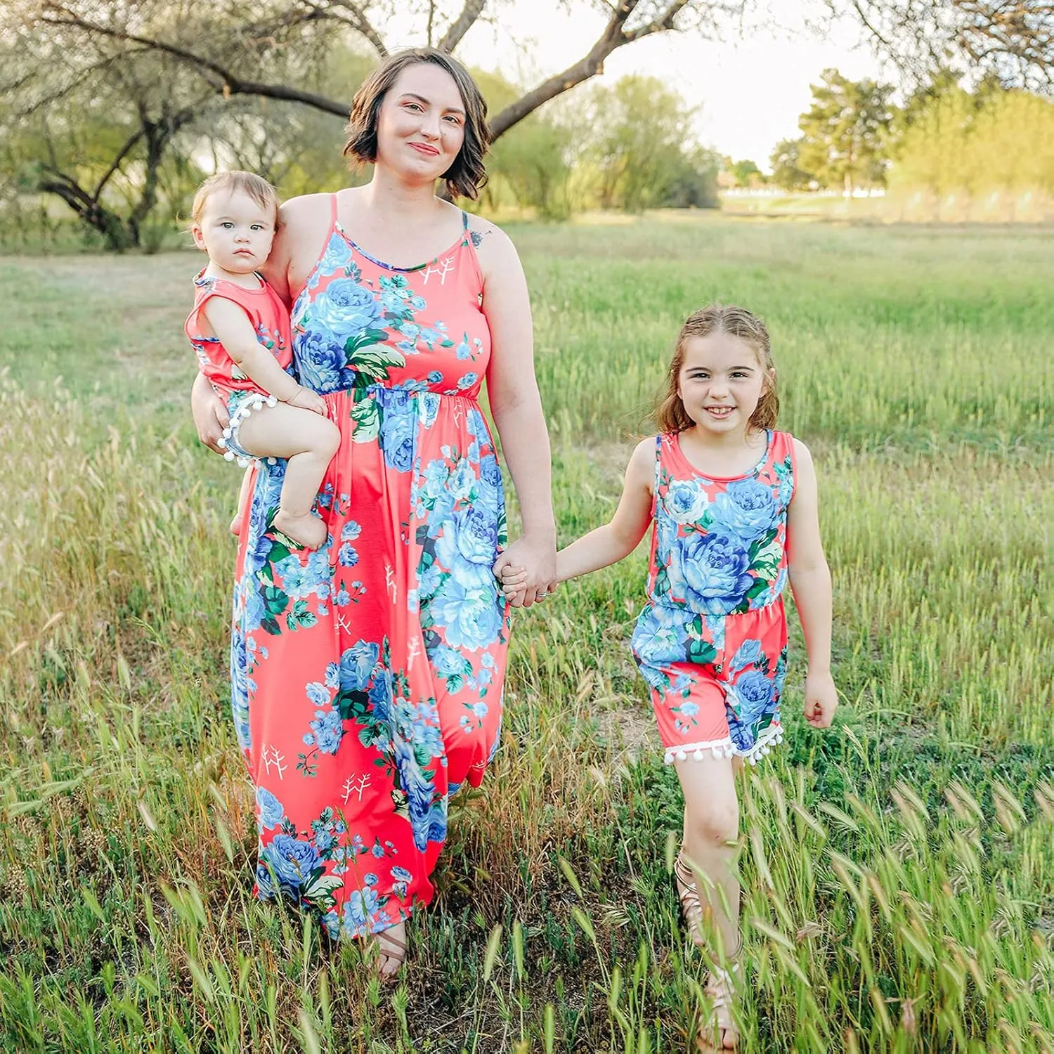 IFFEI Mommy and Me Matching Dress Spaghetti Strap Summer Casual Sundress Beach Sleeveless Dress with Headband