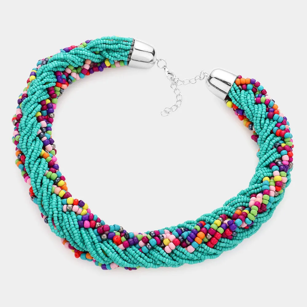 iLLASPARKZ Braided Colorful Seed Beaded Necklace