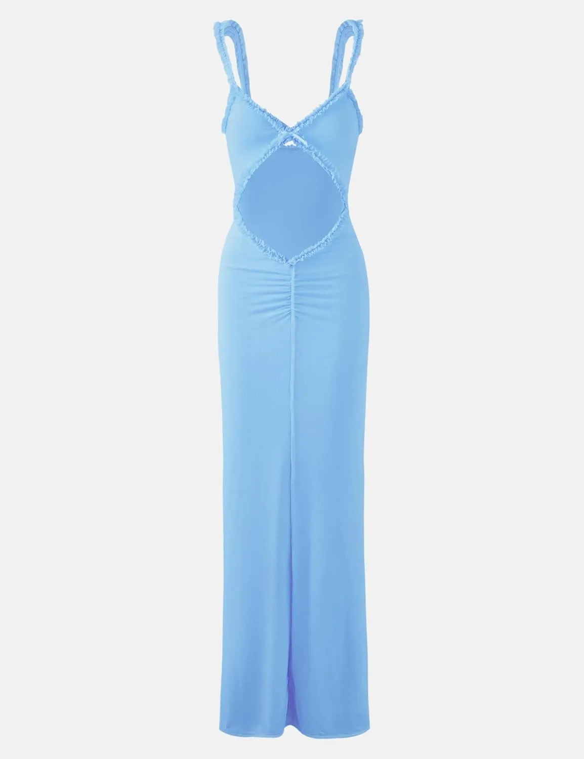ISZPLUSH Women's Sleeveless All Mesh Dress Sexy Mini Tassel Cut Out See Through Dress High Slit Ruffle Hem Mesh Club Outfit