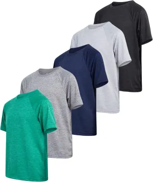 iXtreme Boys Athletic Shirts - 5 Pack Short Sleeve Dry Fit T-Shirts - Moisture Wicking Boys Shirts Summer Clothes (6-18)