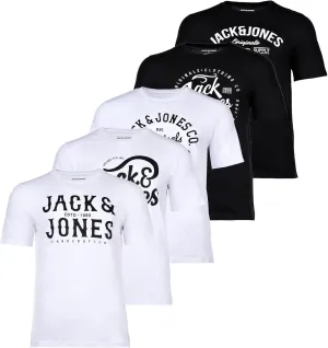 JACK & JONES Set of 5 Men's Cotton T-Shirts in Various Styles, Prints and Colours