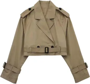 Jackets for Womens Women With Belt Long Sleeve Short Casual Trench Jacket Short Coat Lite
