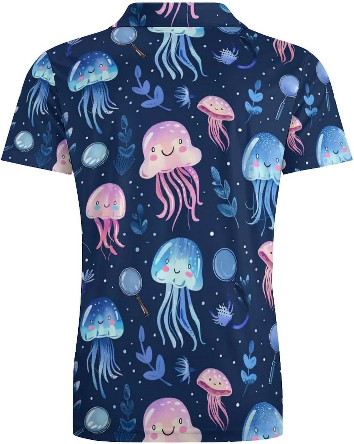 Jellyfish Ocean Adventure Magnifier Classic Polo Shirts for Men Quick Dry Short Sleeve Fit Golf Tees Casual Tops