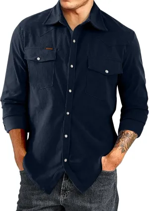 JMIERR Men's Corduroy Shirts Casual Western Long Sleeve Button Down Shacket Jackets with 2 Flap Pocket