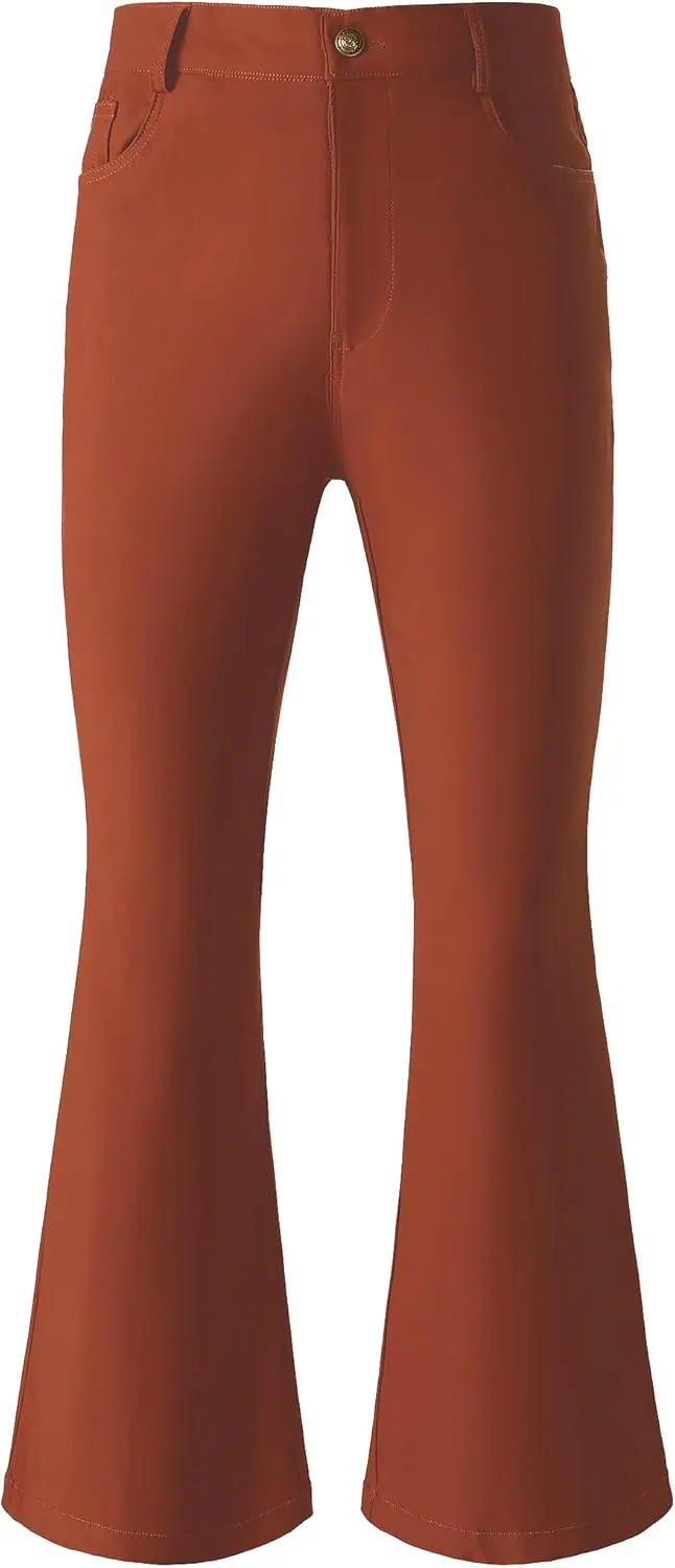 JOGAL Mens Bell Bottom Pants 70s Disco Outfits Slim Fit Retro Flared Trousers
