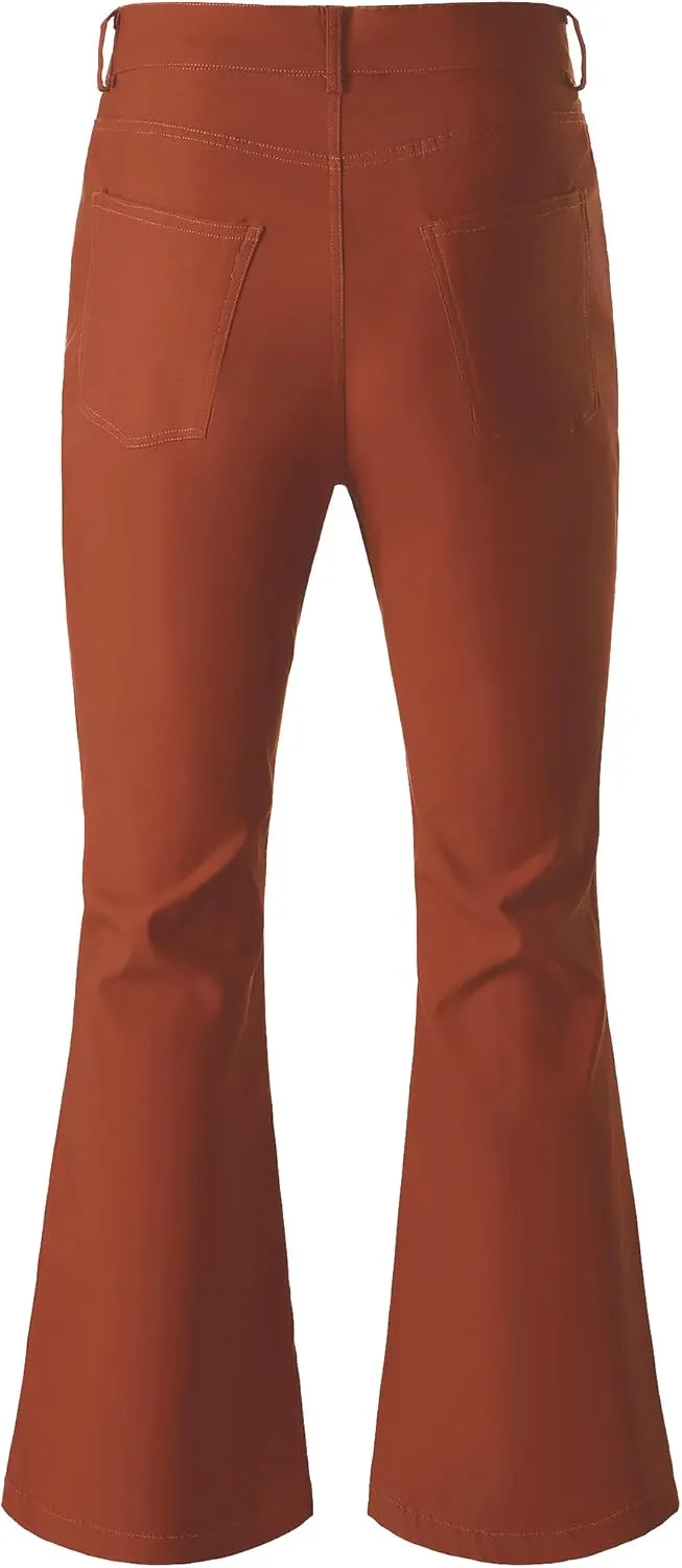 JOGAL Mens Bell Bottom Pants 70s Disco Outfits Slim Fit Retro Flared Trousers