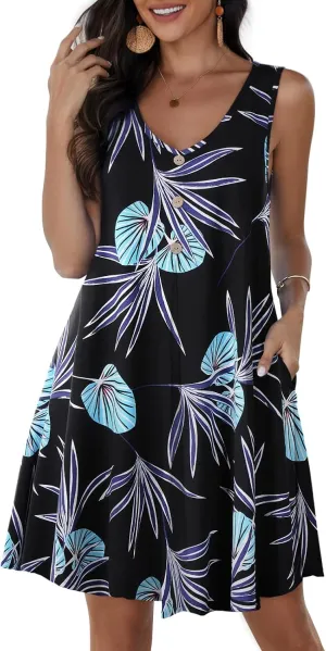 JollieLovin Women Summer Sundress Plus Size Tank Sleeveless V Neck Dress Beach Swing Loose Fit Casual