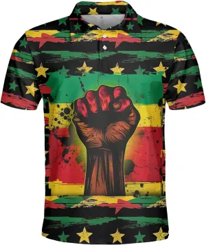 Juneteenth Polo Shirts for Men-Black History Golf Moisture Dry Fit Short Sleeve Shirts S36