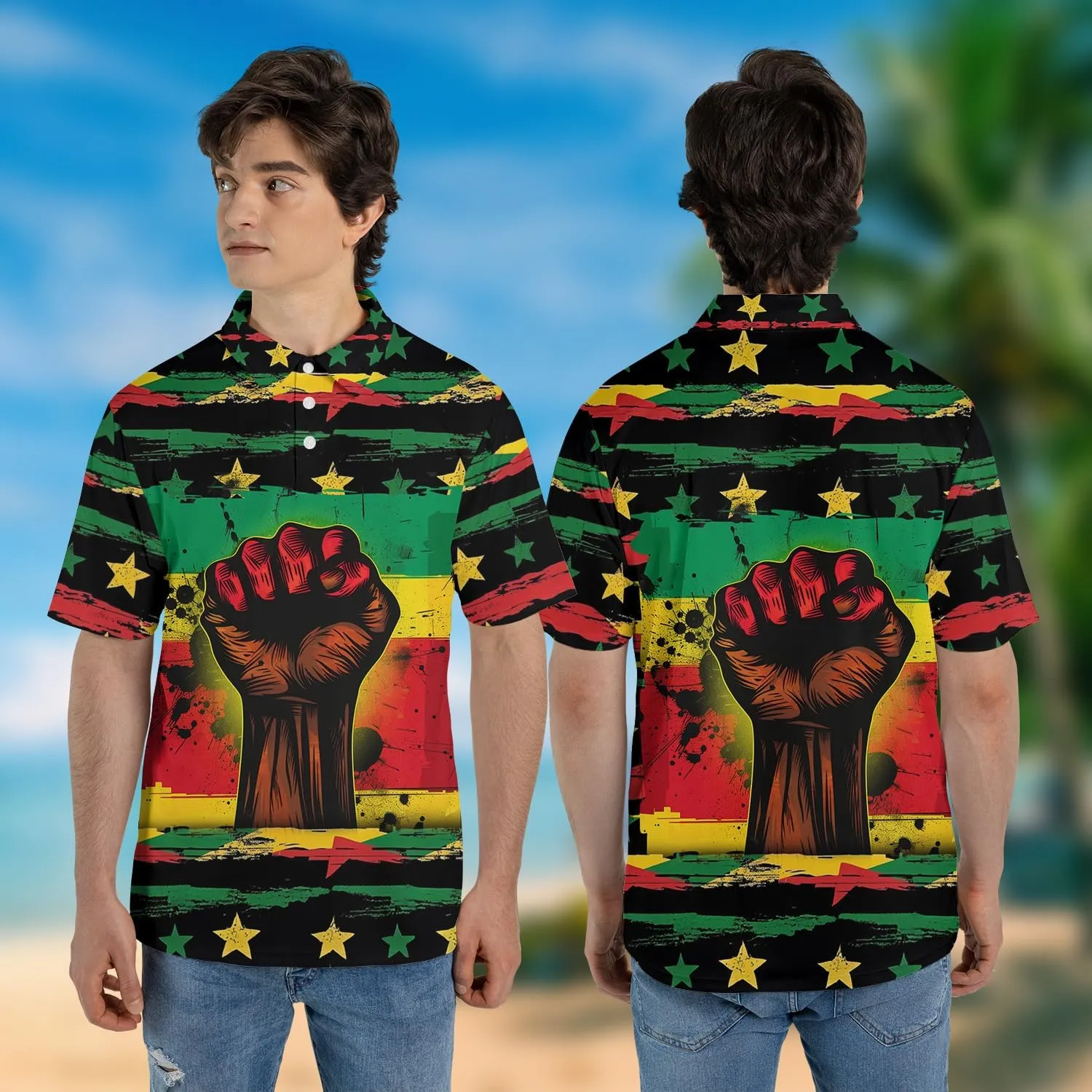 Juneteenth Polo Shirts for Men-Black History Golf Moisture Dry Fit Short Sleeve Shirts S36