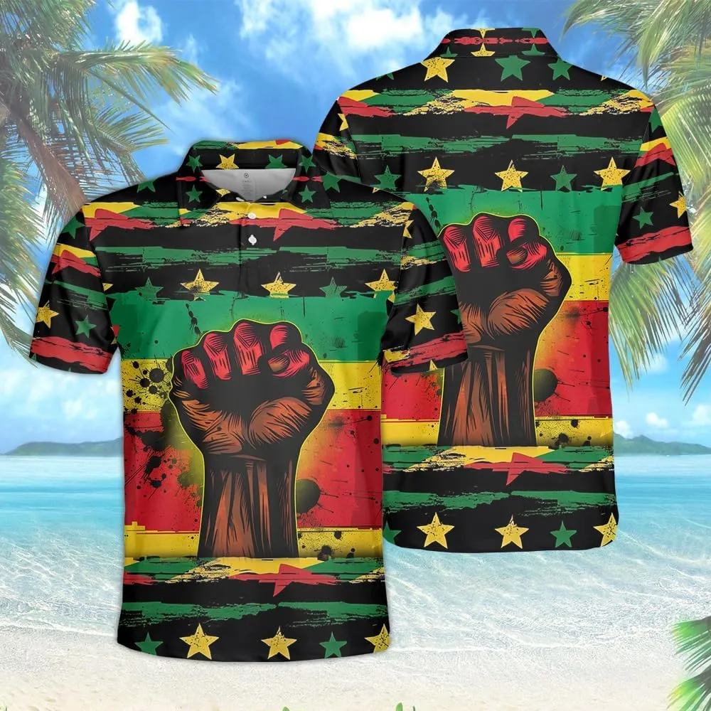 Juneteenth Polo Shirts for Men-Black History Golf Moisture Dry Fit Short Sleeve Shirts S36