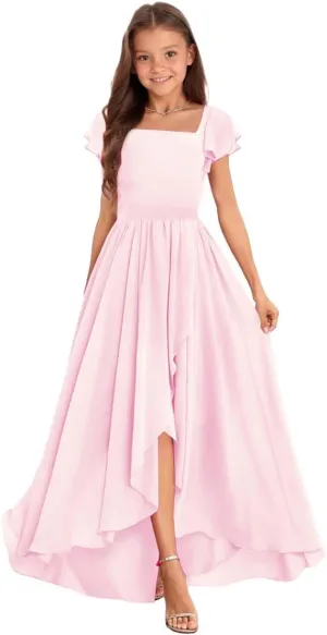 Junior Bridesmaid Dress, Girls' Special Occasion Dresses, Chiffon Wedding A Line Floor-Length Party Dresses