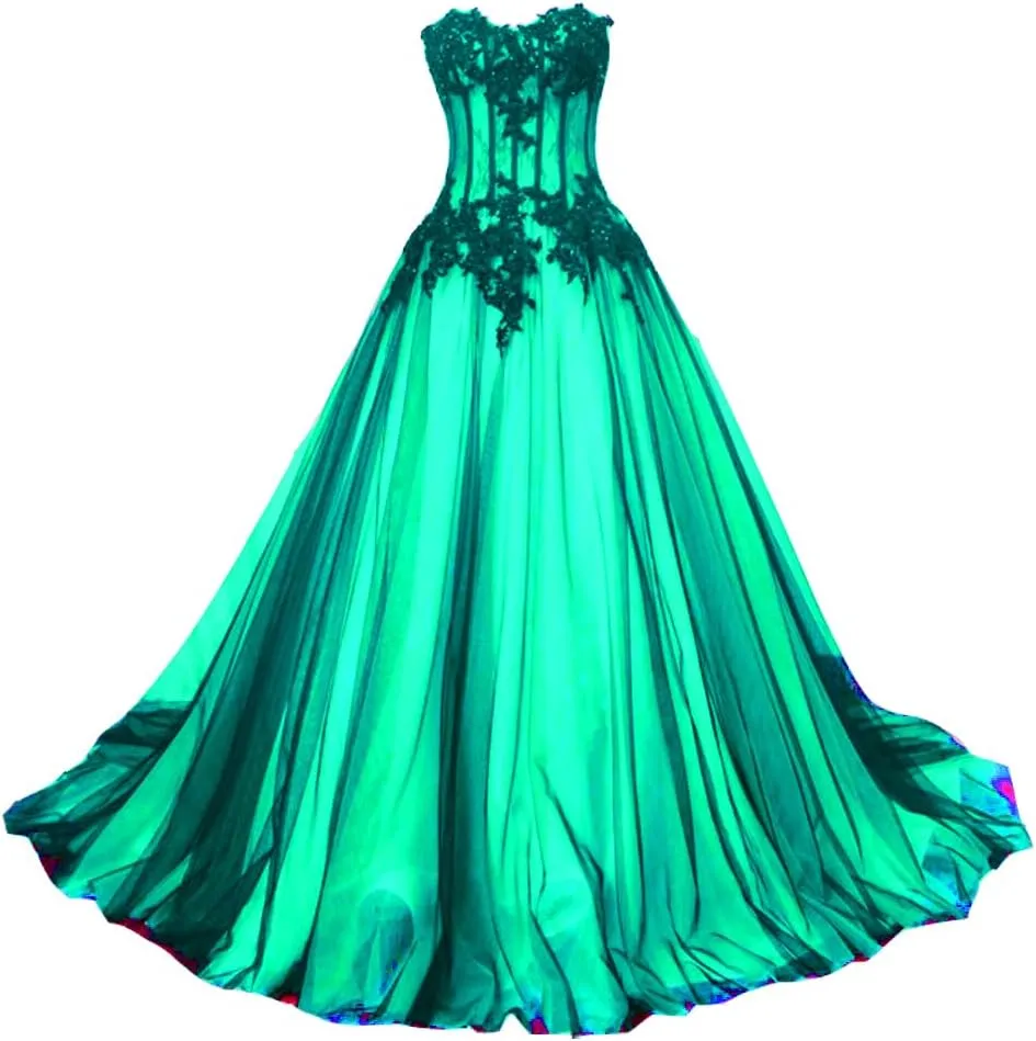Kivary Long Black and Champagne Lace Gothic Prom Wedding Dresses