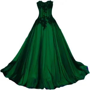 Kivary Long Black and Champagne Lace Gothic Prom Wedding Dresses