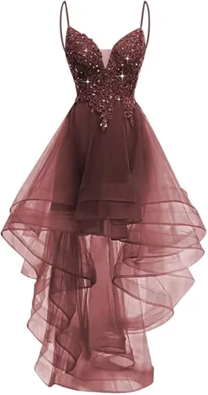 Lace Appliques Tulle Homecoming Dresses for Women Evening Party Prom Dress A Line High Low Cocktail Dresses