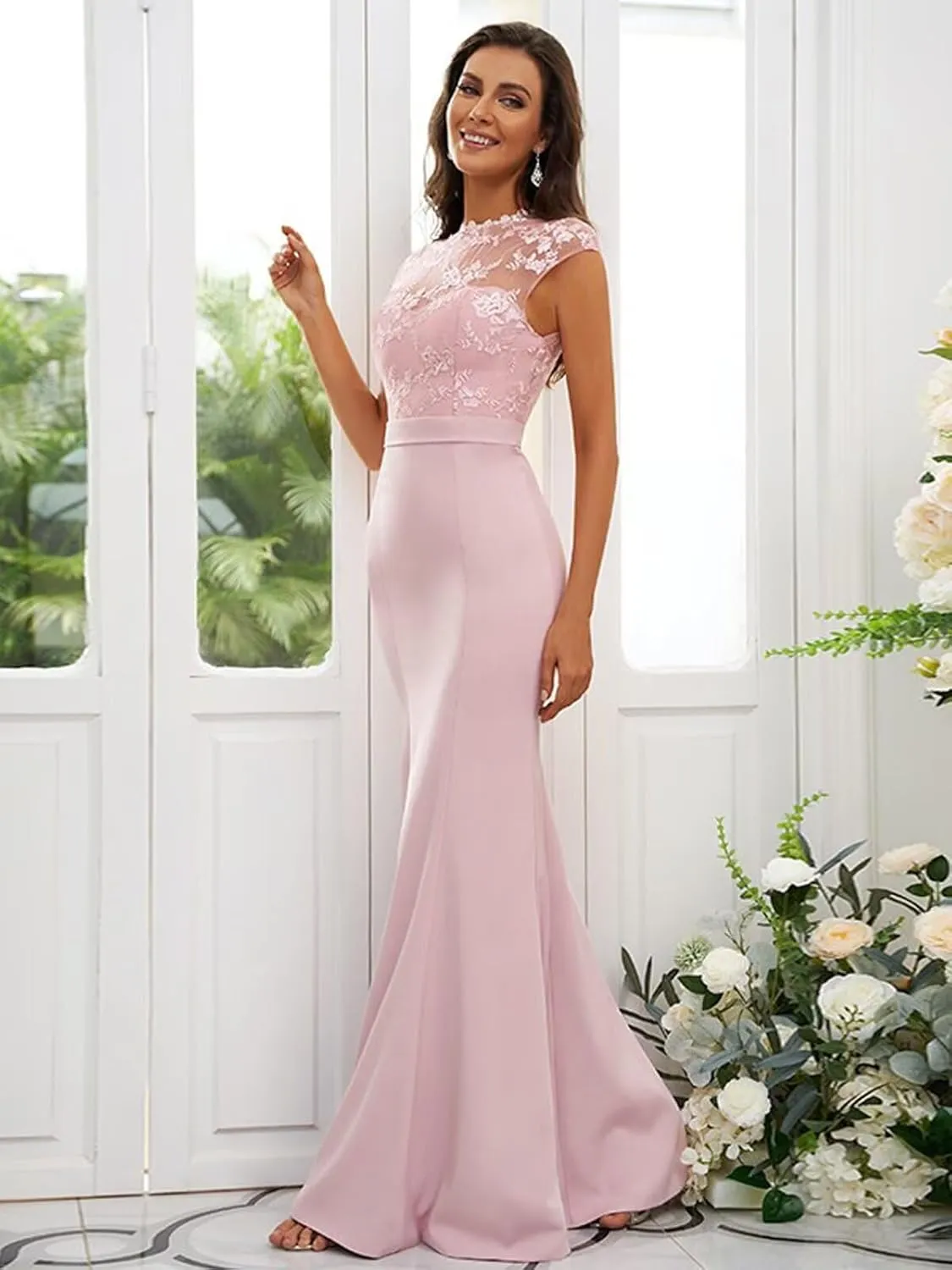 Lace Mermaid Mother of The Bride Dresses for Wedding Long Satin Formal Gown Evening Dress