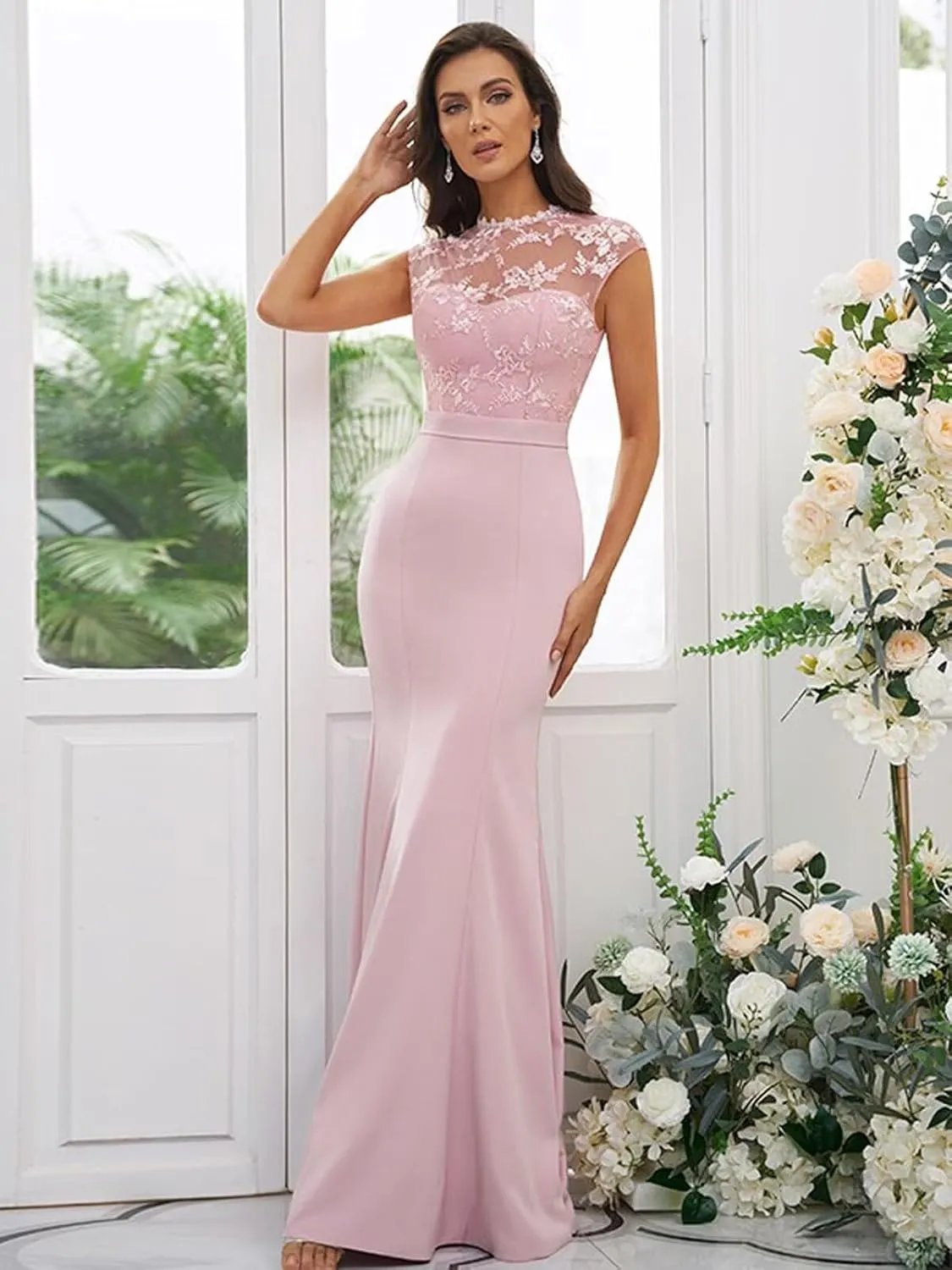 Lace Mermaid Mother of The Bride Dresses for Wedding Long Satin Formal Gown Evening Dress