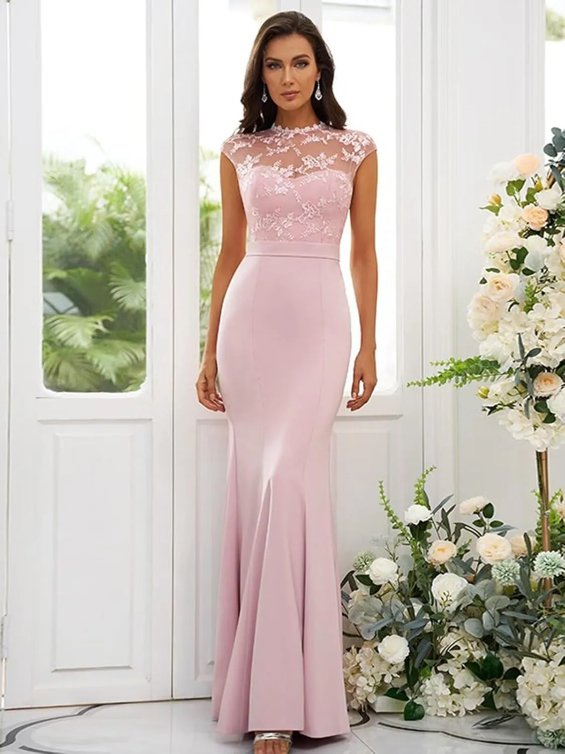 Lace Mermaid Mother of The Bride Dresses for Wedding Long Satin Formal Gown Evening Dress
