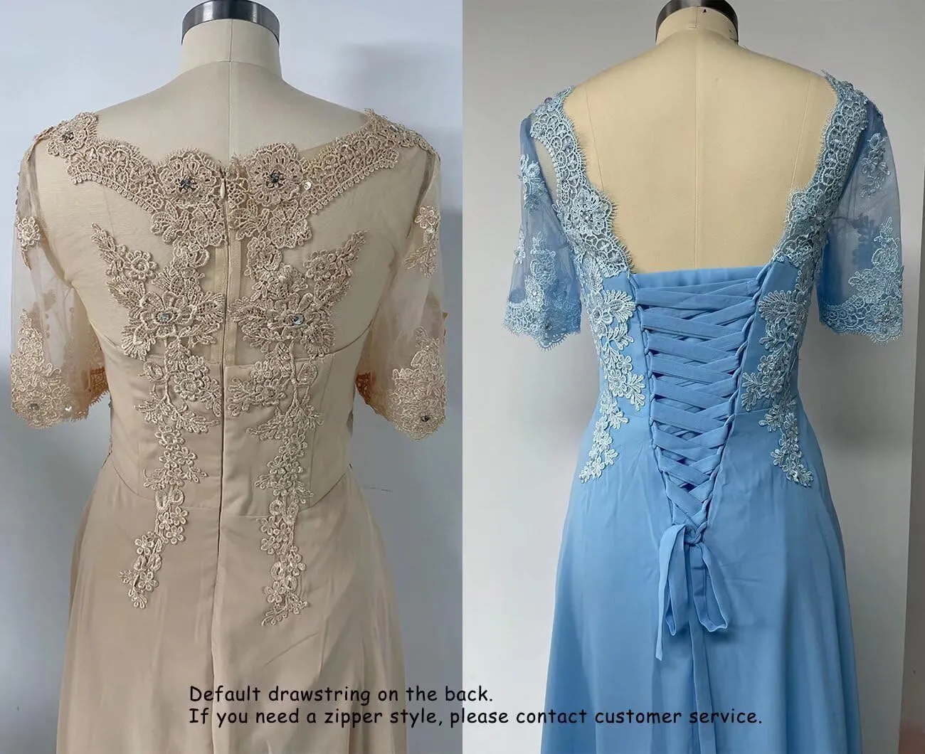 Laces Appliques Mother of The Bride Dresses Short Sleeves Chiffon Formal Evening Dress for Mom