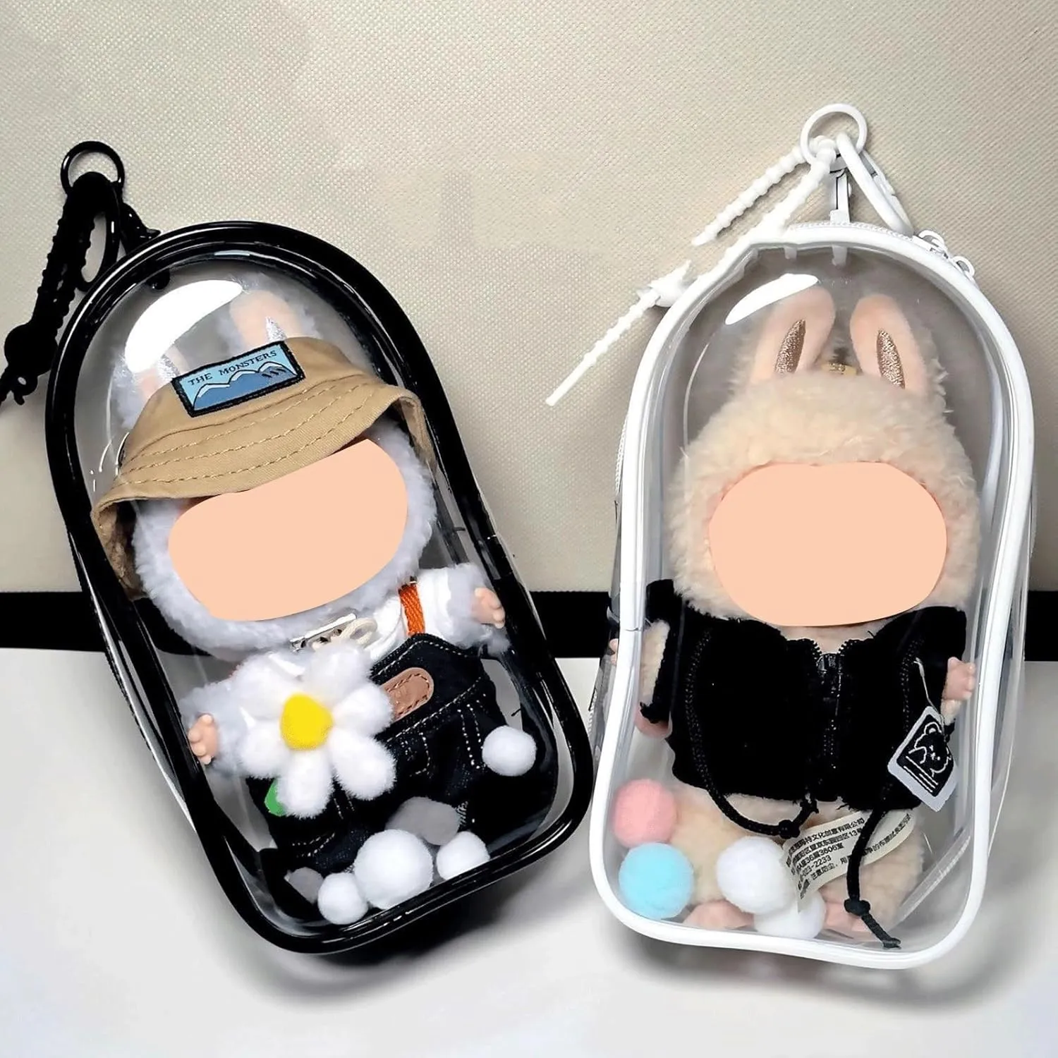 Large Clear Figure Display Bag with Keychain Case Blind Box Keychain Carrying Case Lipstick Charm for Collectibles