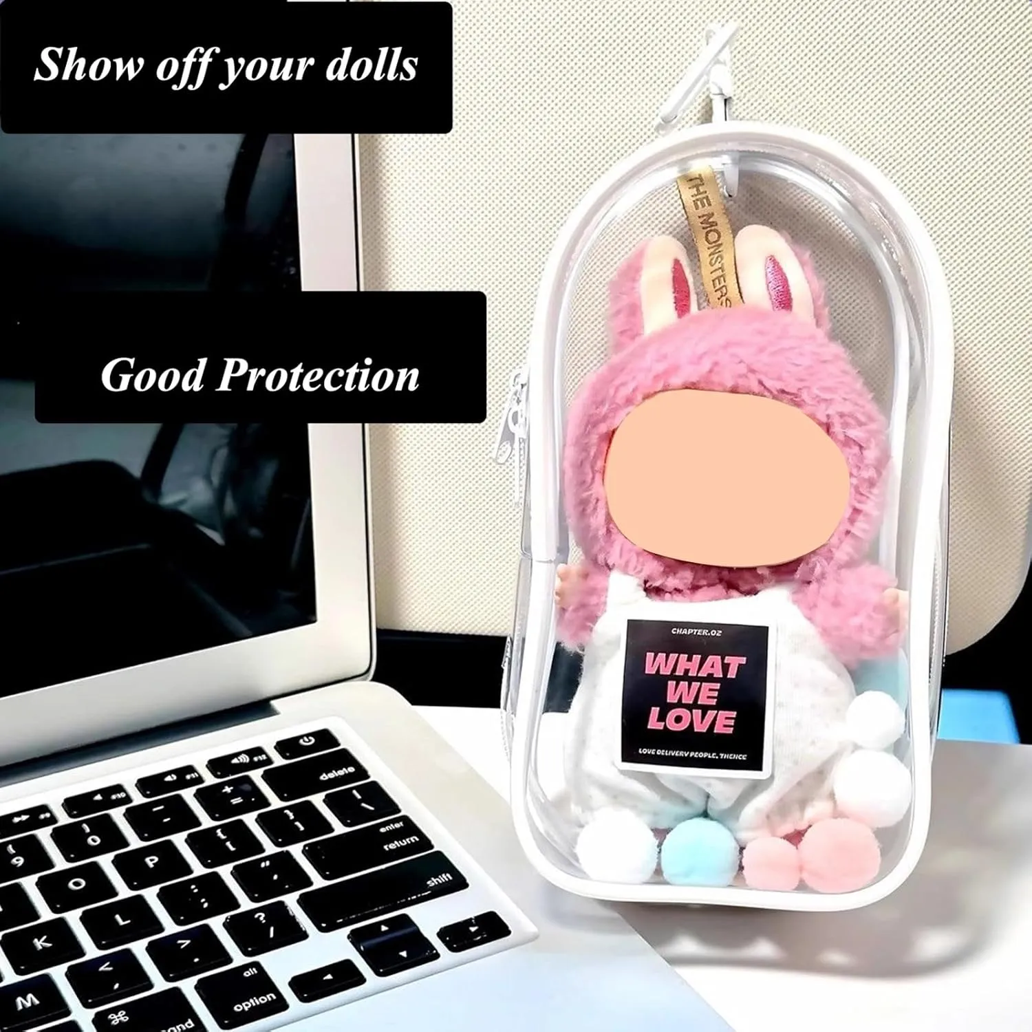 Large Clear Figure Display Bag with Keychain Case Blind Box Keychain Carrying Case Lipstick Charm for Collectibles