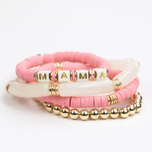 LeLaLo - Women's MAMA Tubular Beaded Bracelet Set in Pink/Gold