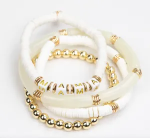 LeLaLo - Women's Mama Tubular Beaded Bracelet Set in White/Gold