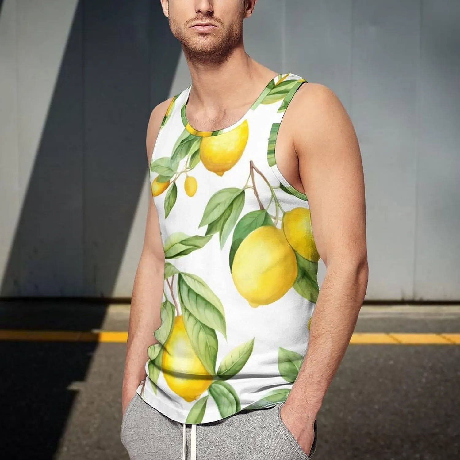 Lemon Fruit Mens Tank Top Undershirt Sleeveless Gym Vest Workout T-Shirts