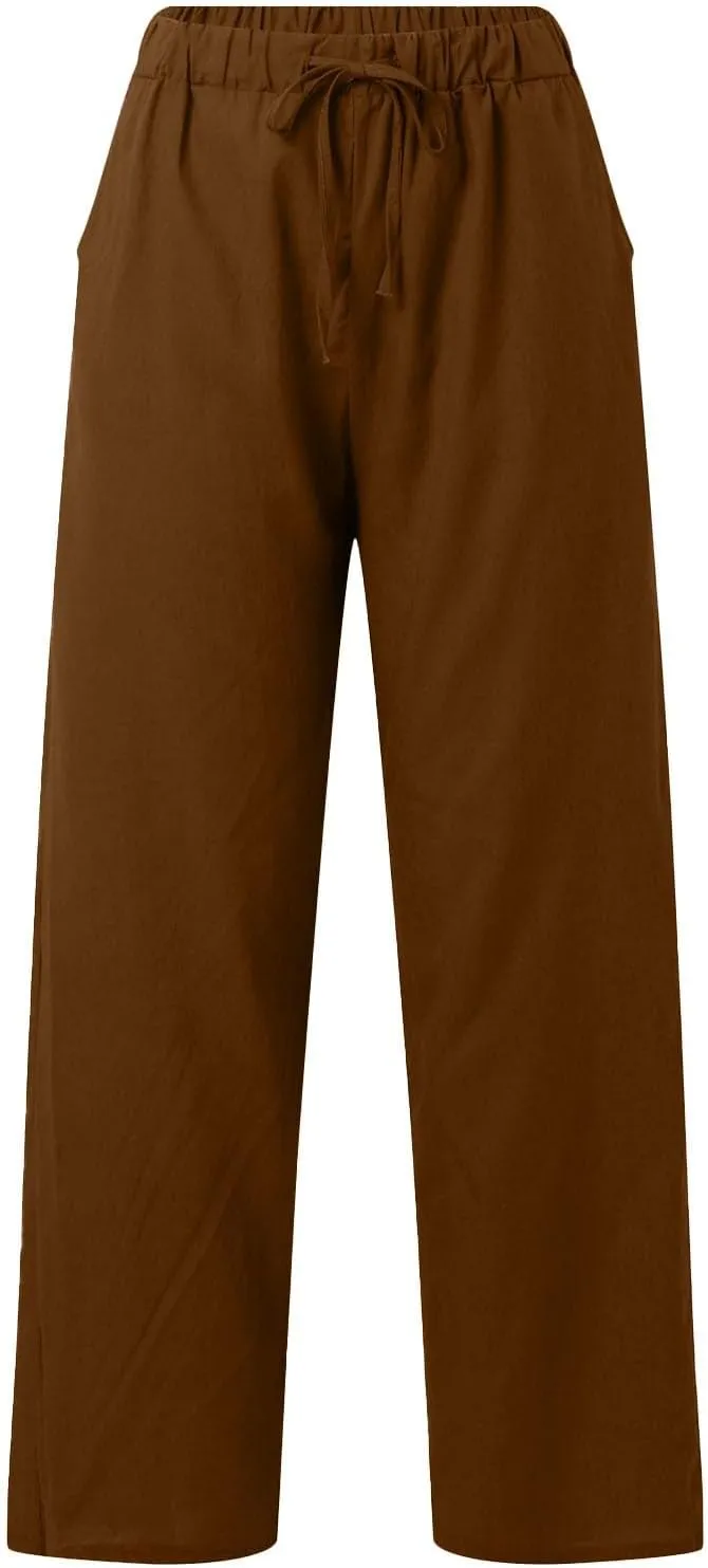 Linen Pants Women High Waist Wide Leg Pants Cotton Linen Lounge Summer Trousers Casual Palazzo Pants Beach Outfits for Women