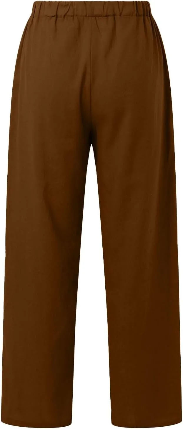 Linen Pants Women High Waist Wide Leg Pants Cotton Linen Lounge Summer Trousers Casual Palazzo Pants Beach Outfits for Women