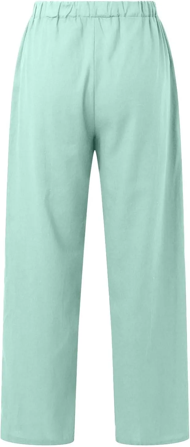 Linen Pants Women High Waist Wide Leg Pants Cotton Linen Lounge Summer Trousers Casual Palazzo Pants Beach Outfits for Women