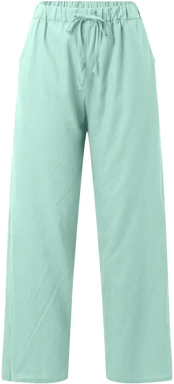 Linen Pants Women High Waist Wide Leg Pants Cotton Linen Lounge Summer Trousers Casual Palazzo Pants Beach Outfits for Women