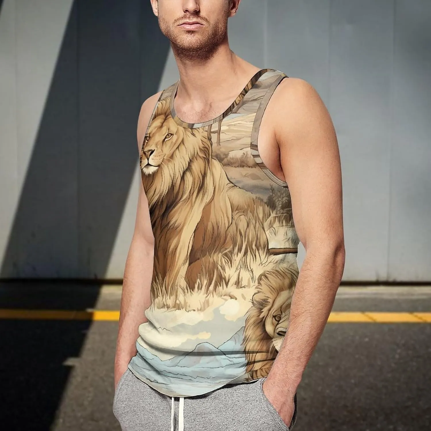 Lion African Mens Tank Top Undershirt Sleeveless Gym Vest Workout T-Shirts