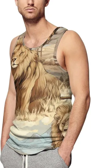 Lion African Mens Tank Top Undershirt Sleeveless Gym Vest Workout T-Shirts