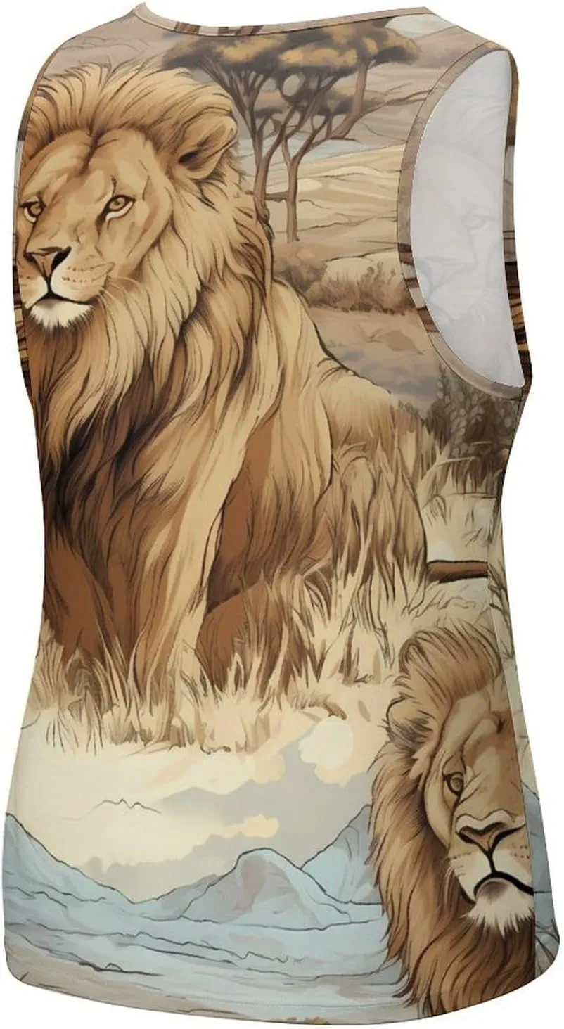 Lion African Mens Tank Top Undershirt Sleeveless Gym Vest Workout T-Shirts