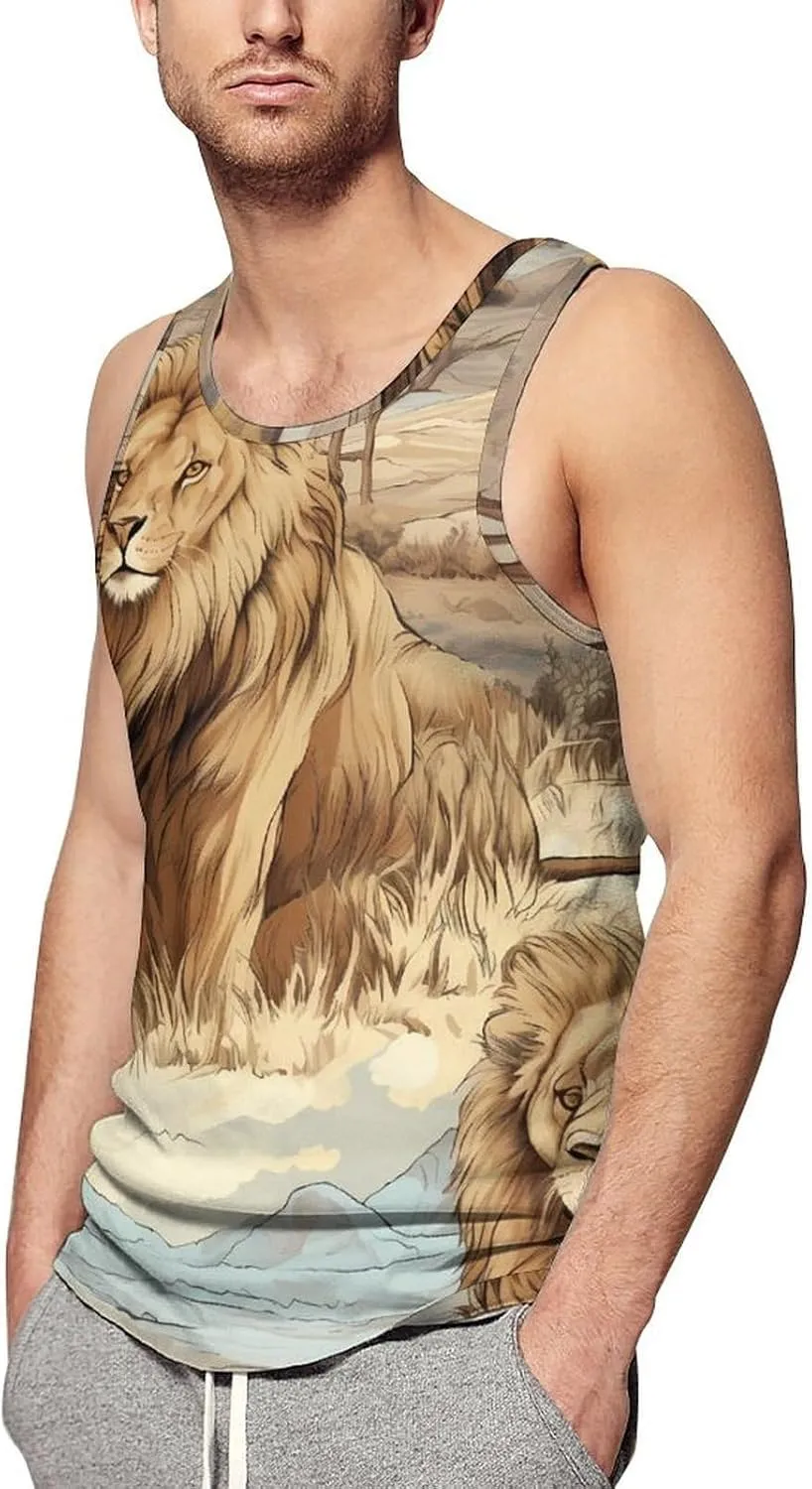 Lion African Mens Tank Top Undershirt Sleeveless Gym Vest Workout T-Shirts