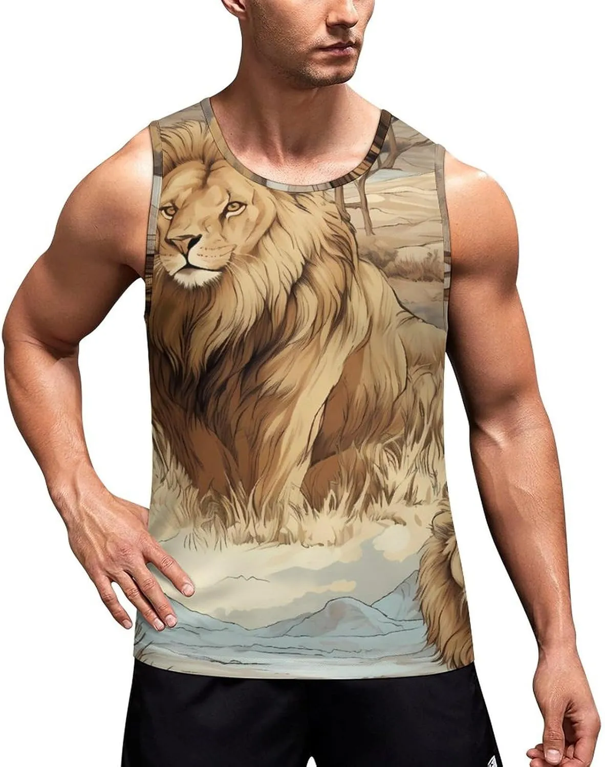 Lion African Mens Tank Top Undershirt Sleeveless Gym Vest Workout T-Shirts
