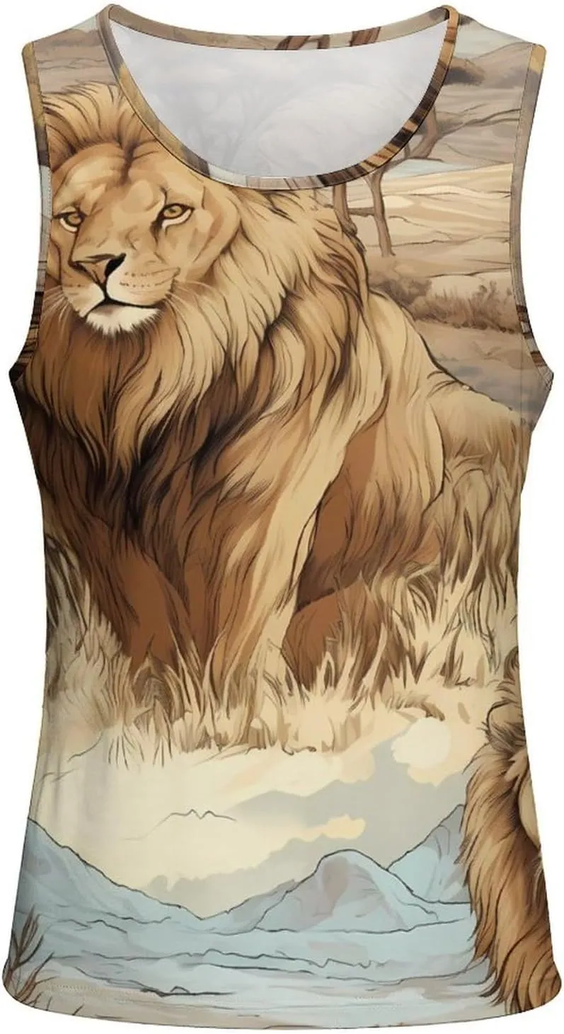 Lion African Mens Tank Top Undershirt Sleeveless Gym Vest Workout T-Shirts