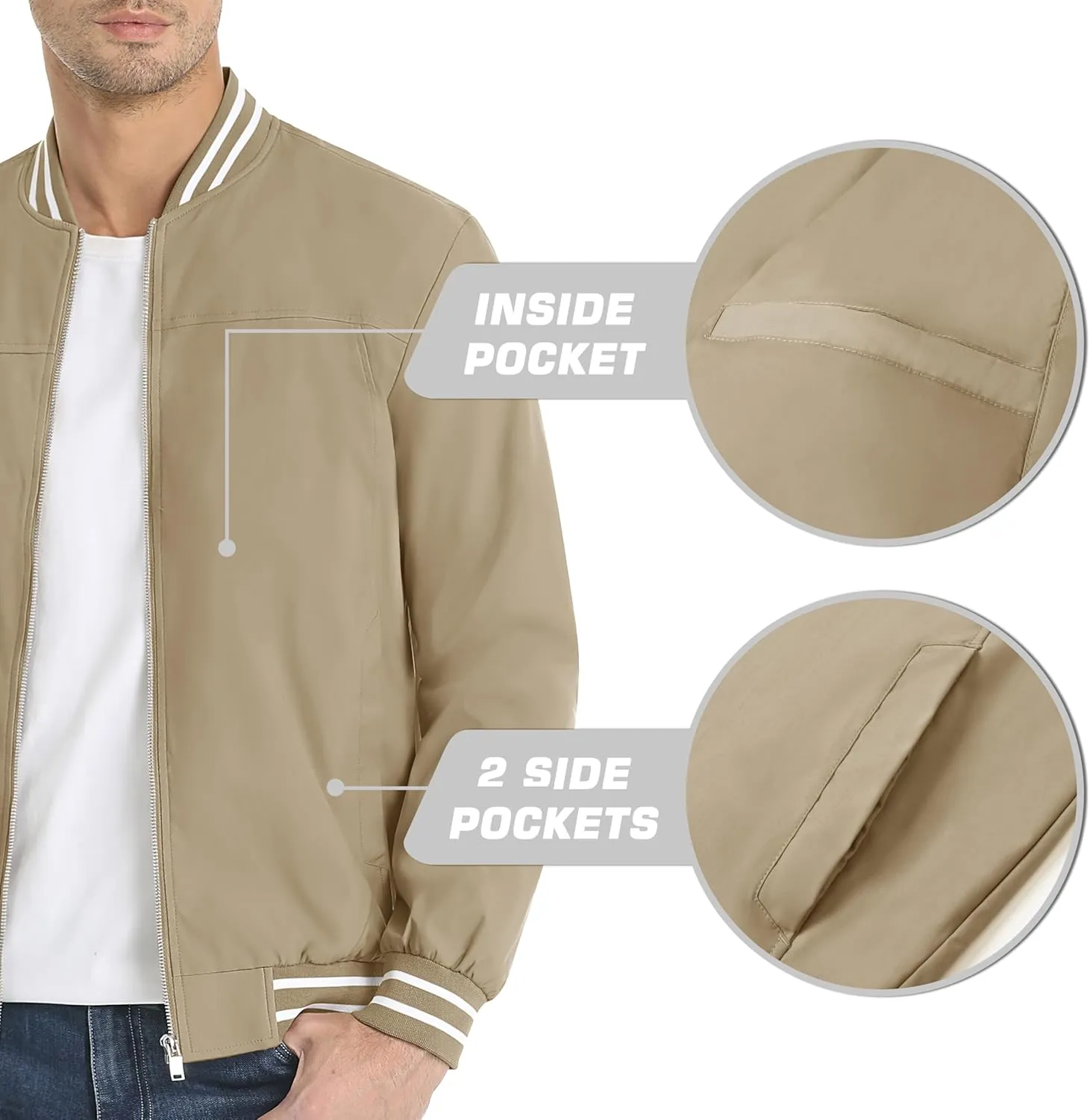MAGNIVIT Men's Bomber Jackets Lightweight Jacket Varsity Flight Jacket Baseball Windbreaker Water Resistant Spring Autumn