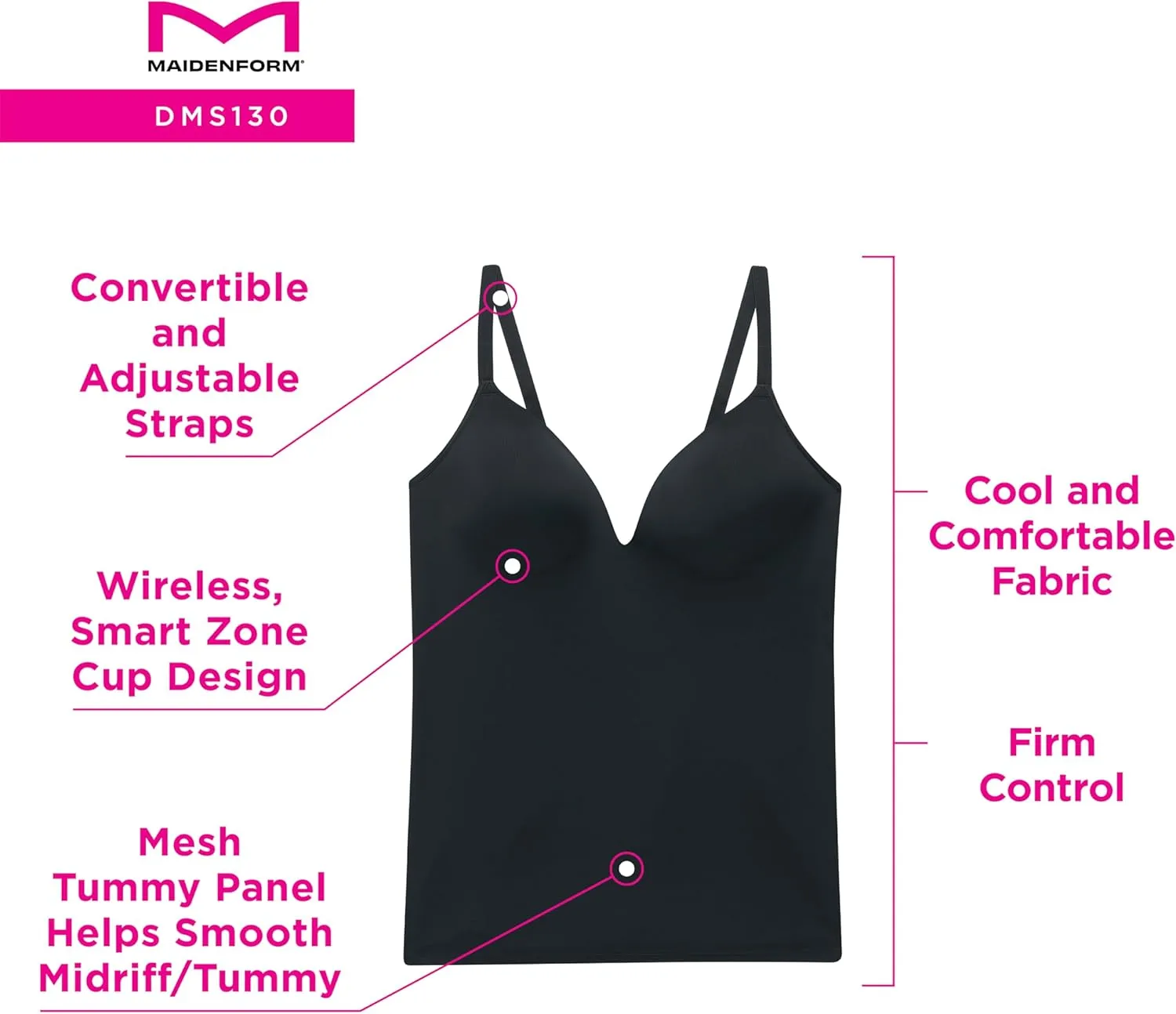 Maidenform womens Tummy Shaping Cami, Wireless Foam Cami, Firm Control Shaping Camisole
