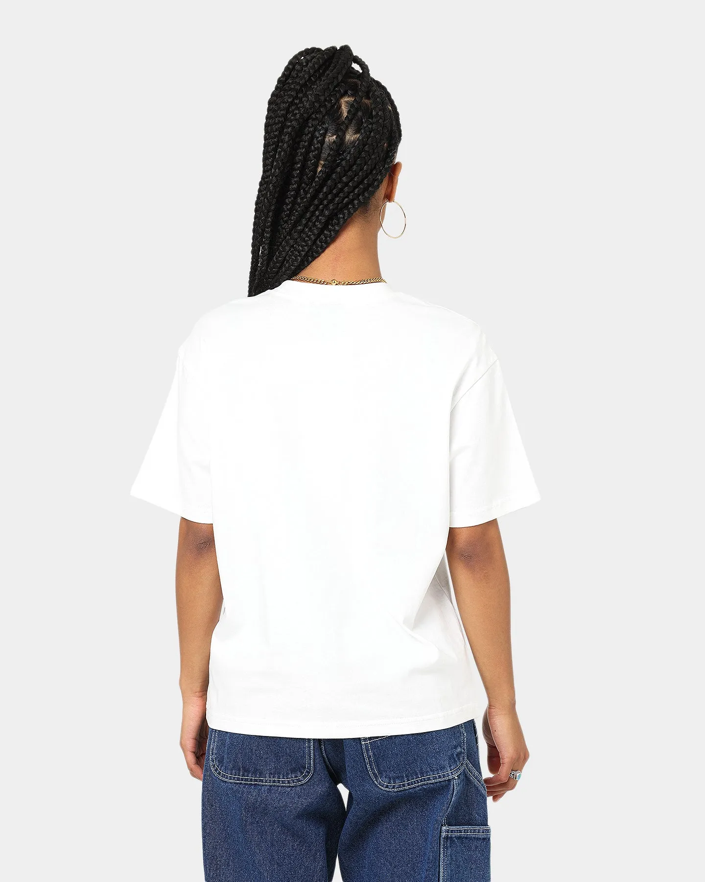 Majestic Athletic Women's New York Yankees Check Logo Boxy T-Shirt Optic White
