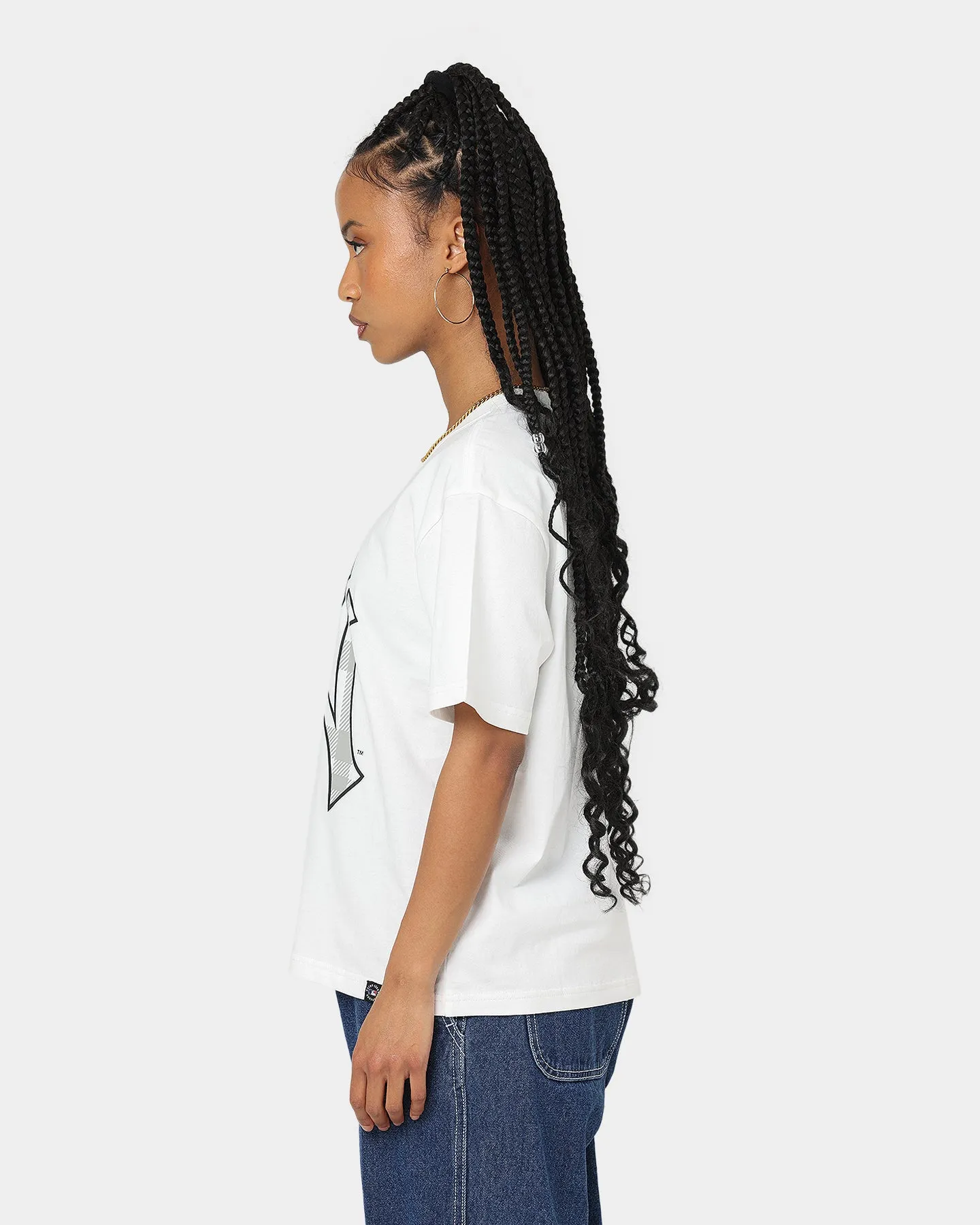 Majestic Athletic Women's New York Yankees Check Logo Boxy T-Shirt Optic White