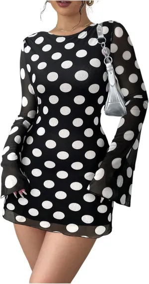 MakeMeChic Women's Floral Print Long Sleeve Mini Dress Mesh Backless Y2k Going Out Dresses